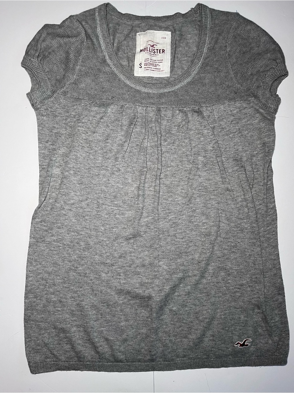 Hollister Vintage Y2K Gray Babydoll Knit Top Bella Swan Cap Sleeve Scoop Neck S